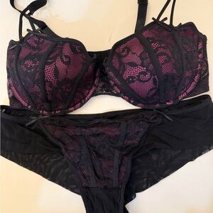 Adore Me Black and Pink Lace Bra Set